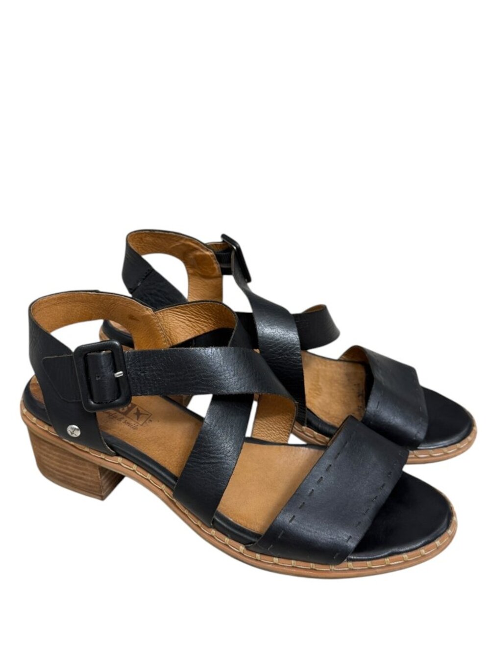 Pikolinos Blane Leather Stacked Heel Die-Cut Straps Women's Sandals Size 8.5 - Picture 1 of 7